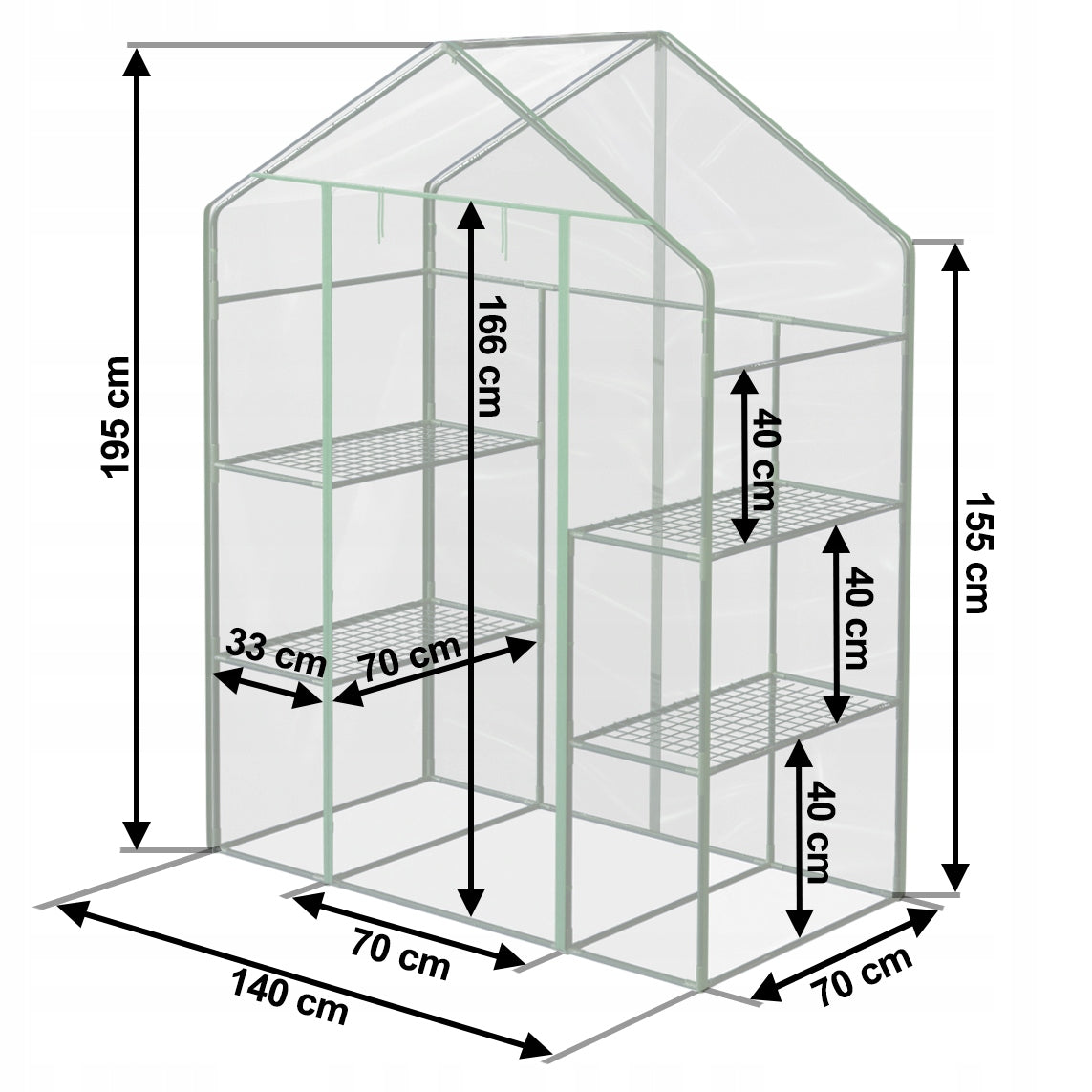 MINI GREENHOUSE BALCONY FOIL 4 SHELVES 195x140x70 Length 1.4 m