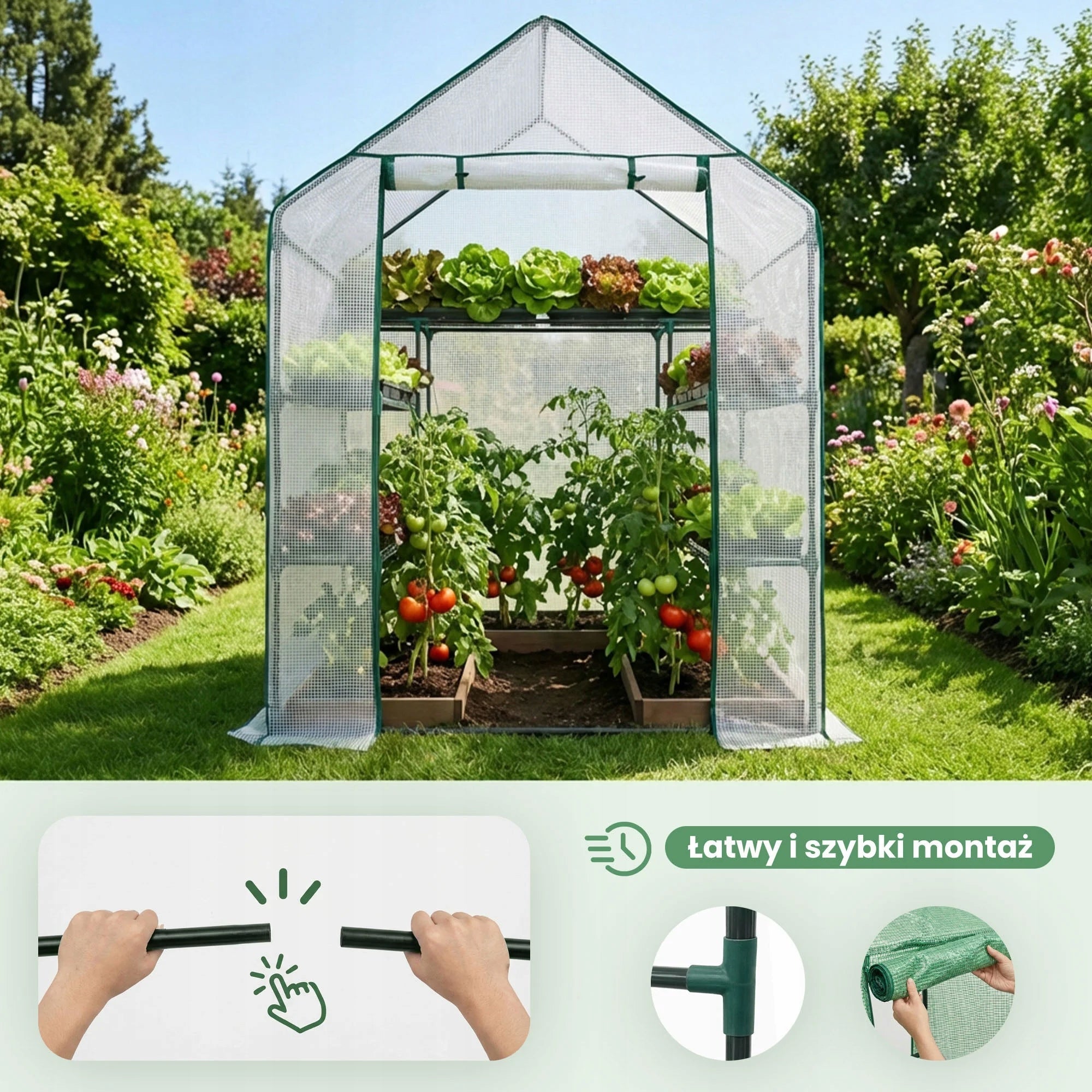 MINI GREENHOUSE FOIL GARDEN TUNNEL SHELVES 1,43x0,73 m UV 1,04m2 VEGETABLES EAN (GTIN) 5904826989455