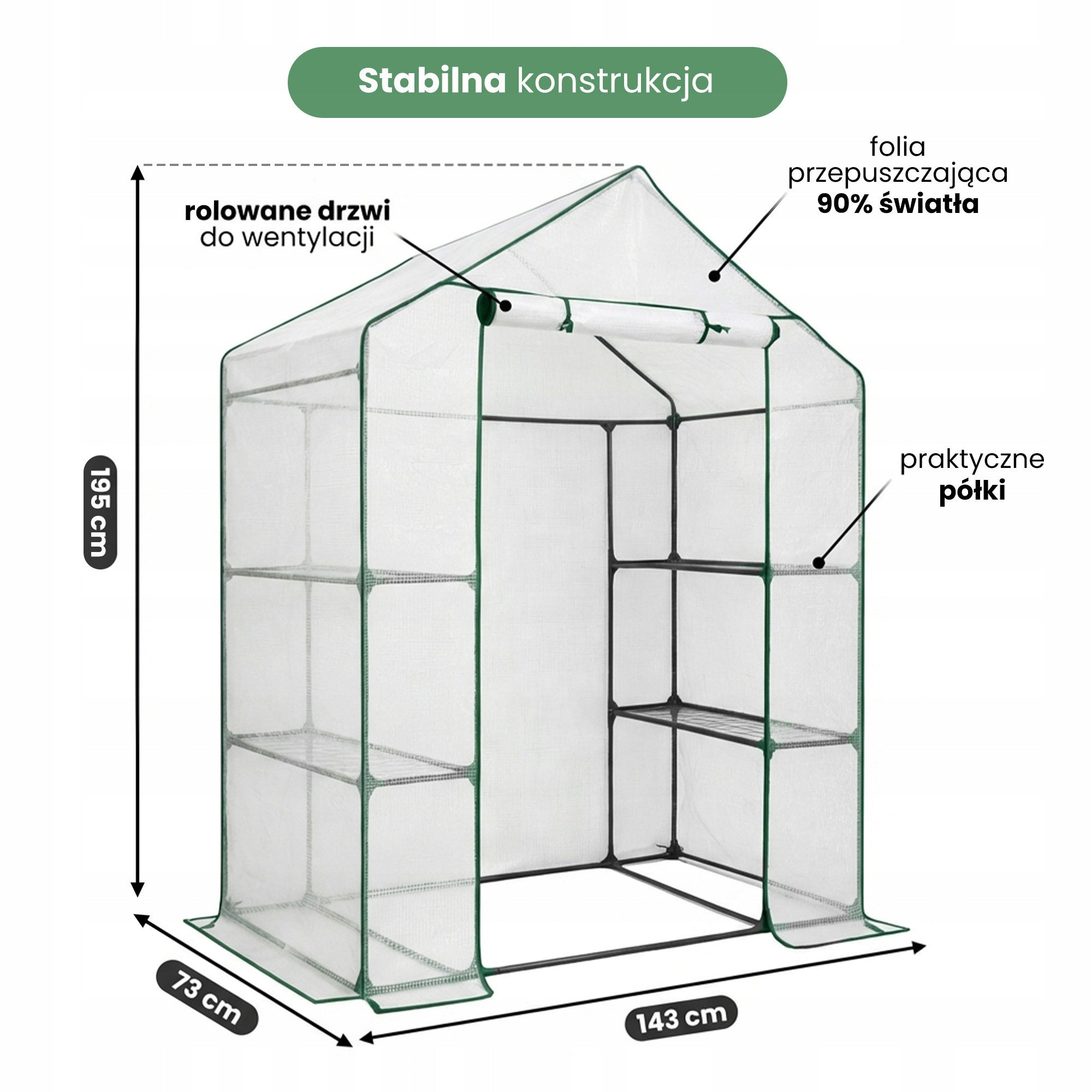 MINI GREENHOUSE FOIL GARDEN TUNNEL SHELVES 1,43x0,73 m UV 1,04m2 VEGETABLES Manufacturer code SZKOGRZPOBIA