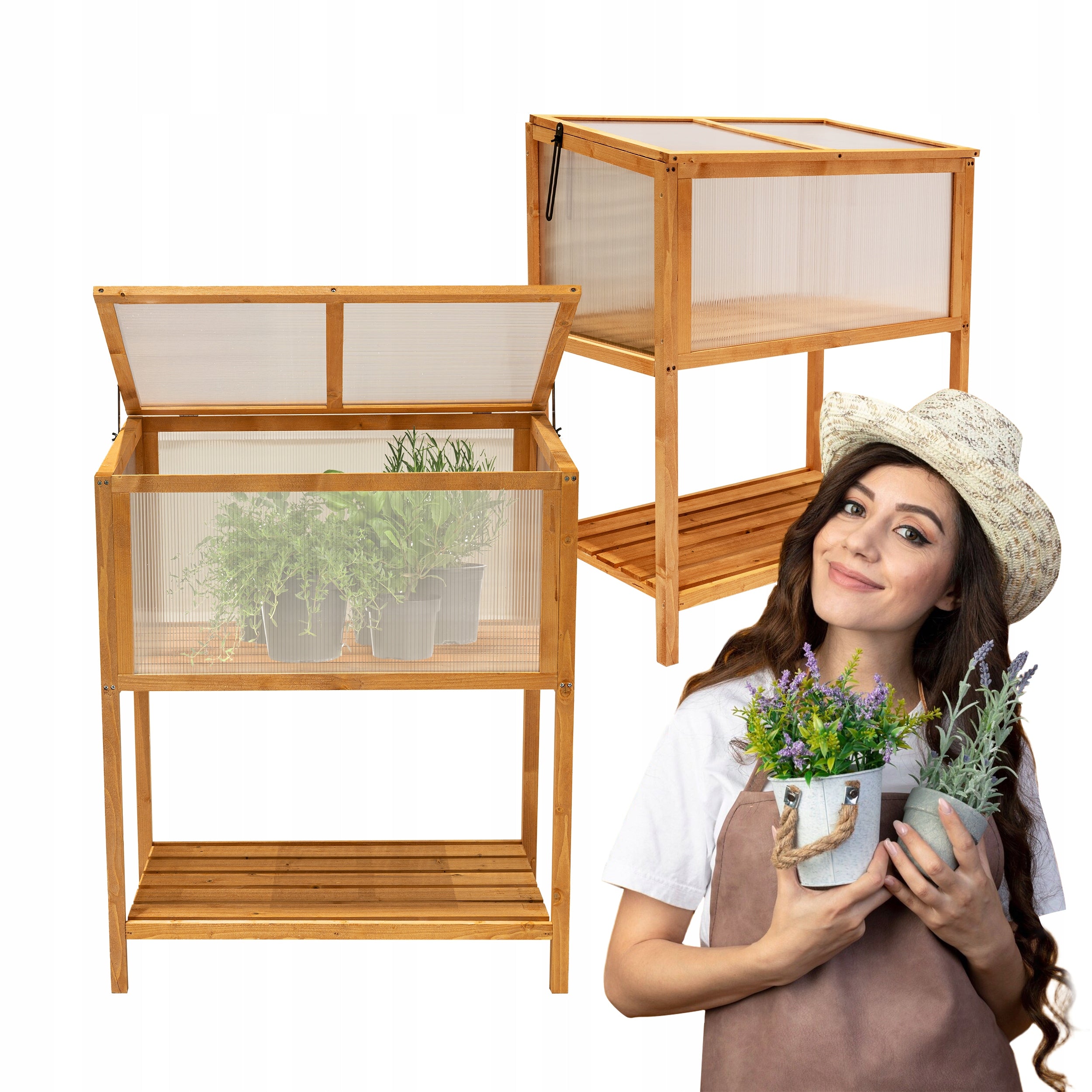 MINI GREENHOUSE WOODEN 90x50x93 FOR TERRACE BALCONY INSPECTION HERBARIUM - Abelia