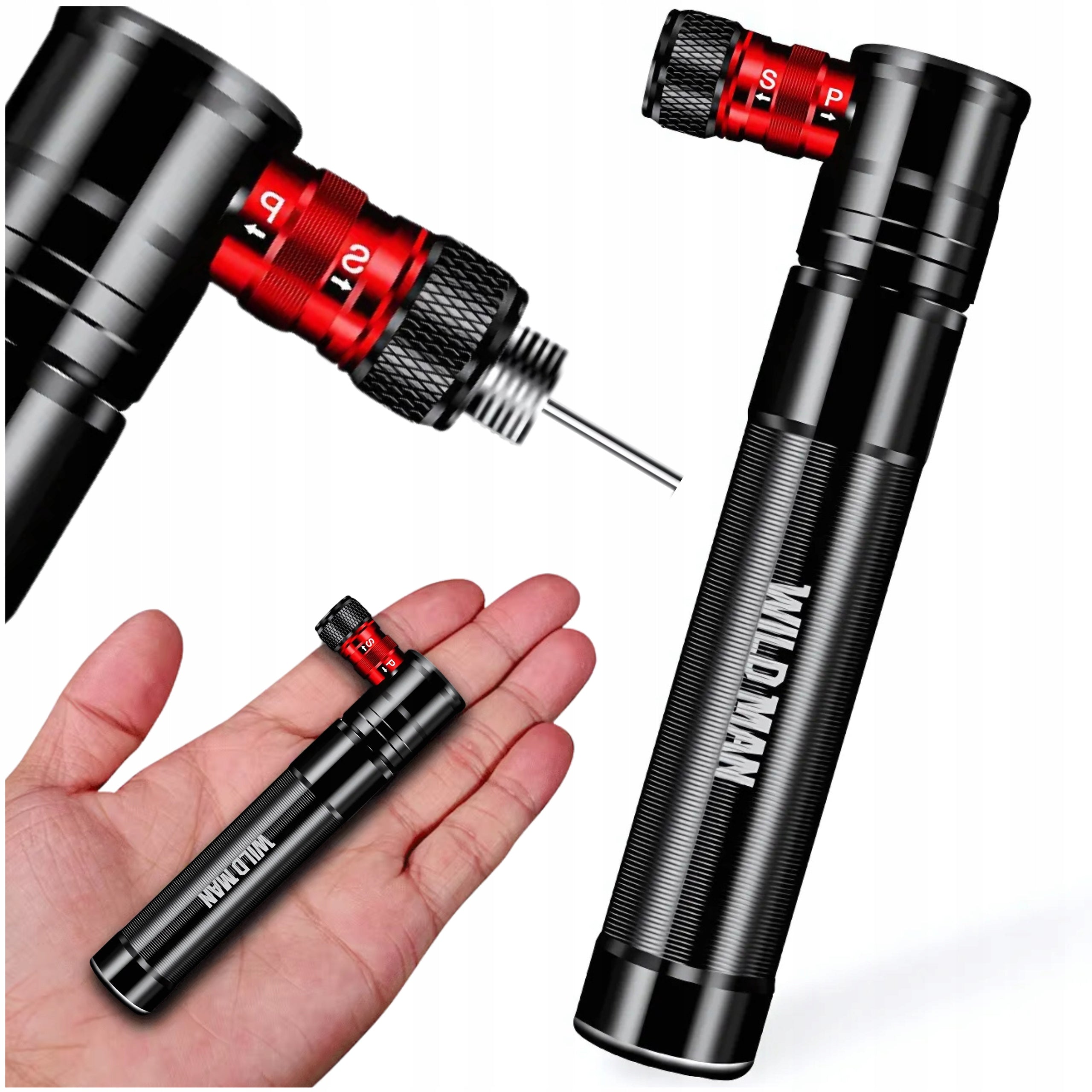 MINI HAND BICYCLE PUMP FOR FRAME SMALL ALUMINUM HANDY 7 BAR WILD MAN