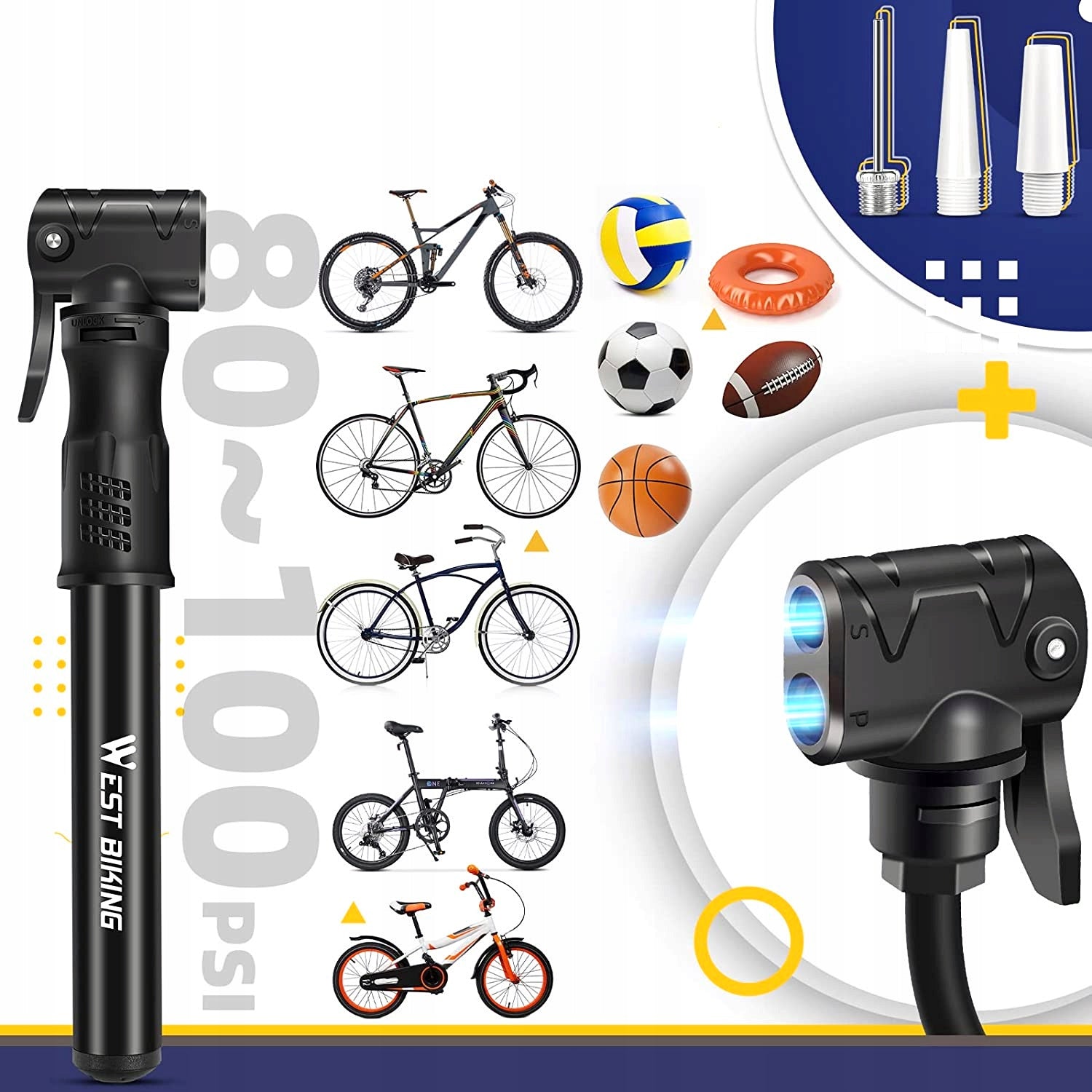 MINI HAND BICYCLE PUMP LIGHT WITH BALL HOLDER ALUMINIUM 100PSI Color black