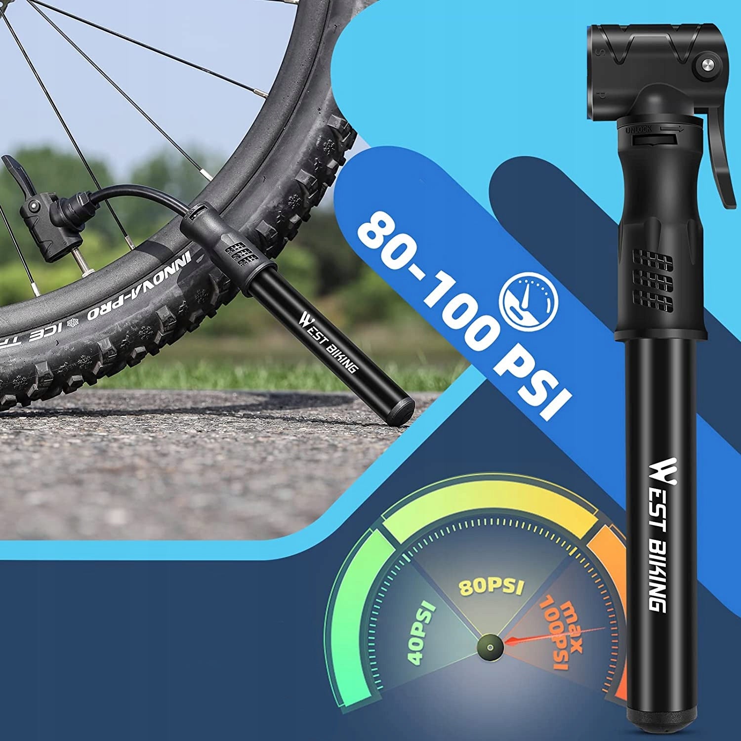 MINI HAND BICYCLE PUMP LIGHT WITH BALL HOLDER ALUMINIUM 100PSI Kind manual