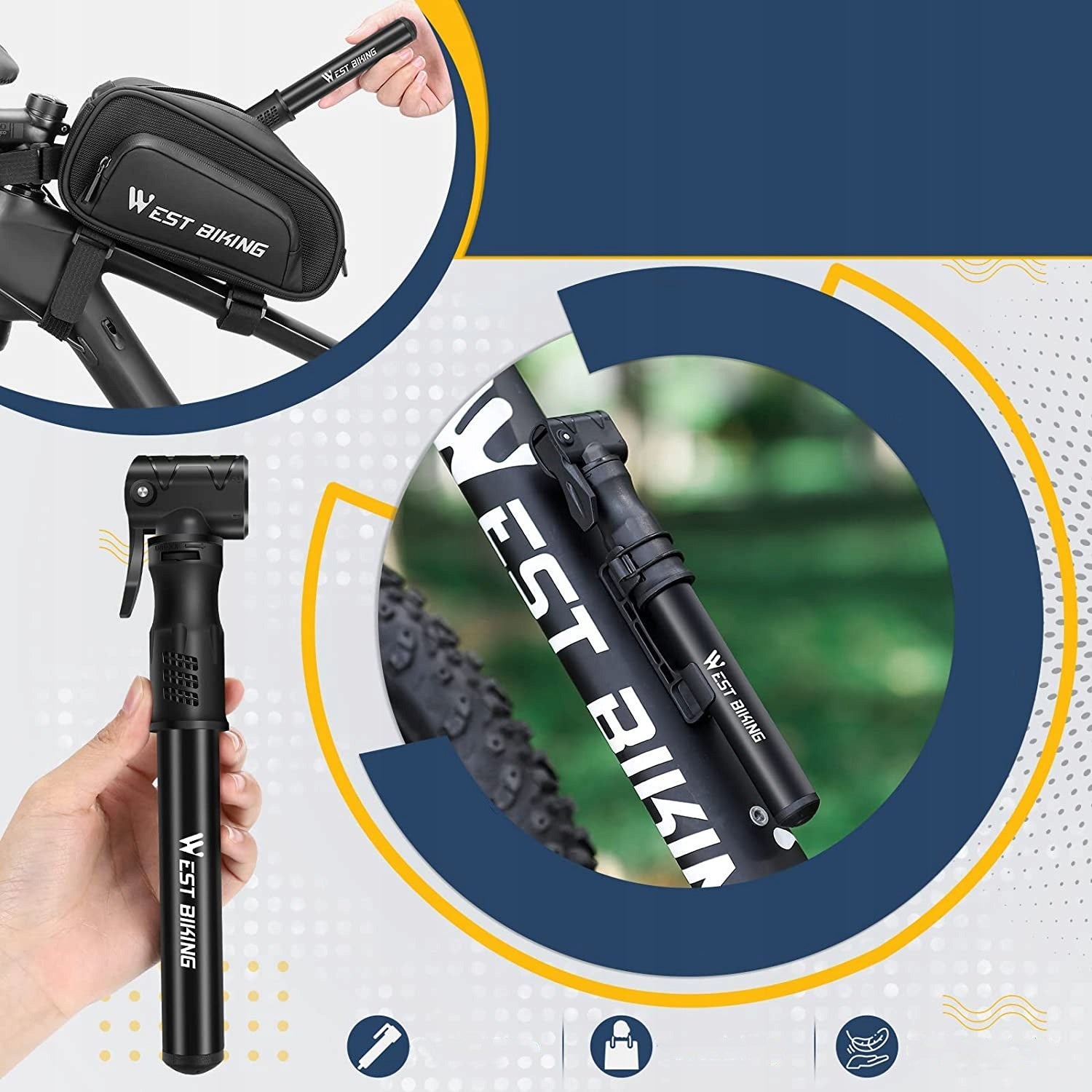 MINI HAND BICYCLE PUMP LIGHT WITH BALL HOLDER ALUMINIUM 100PSI Weight 139 g