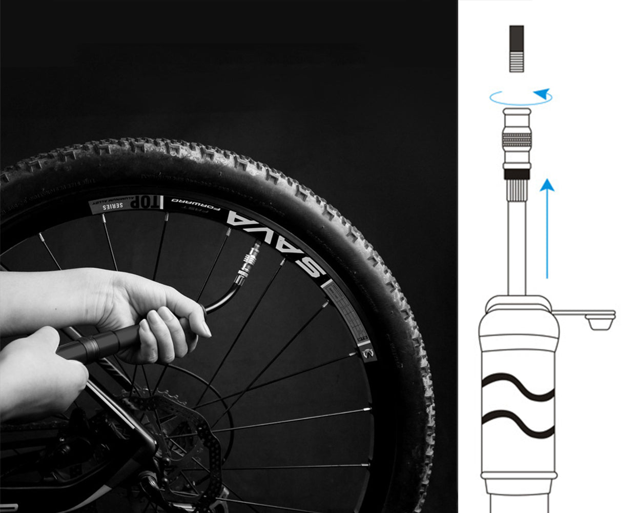 MINI HAND BICYCLE PUMP WITH FRAME HOLDER FOR PUMPING THE BIKE ADAPTER Manufacturer code RKT02113-1
