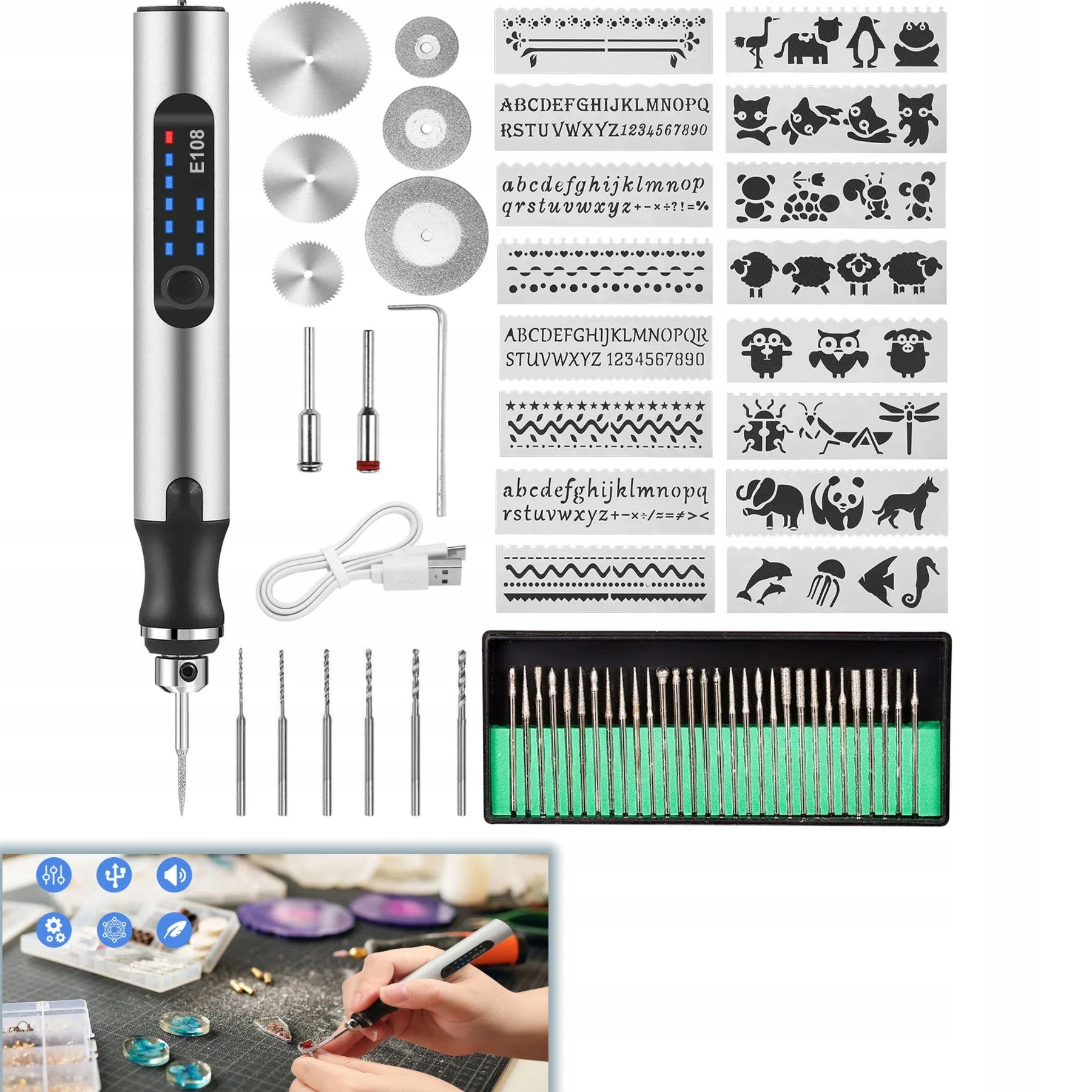 MINI HANDHELD ELECTRIC DRILL WITH JEWELRY DRILL BITS 63PCS