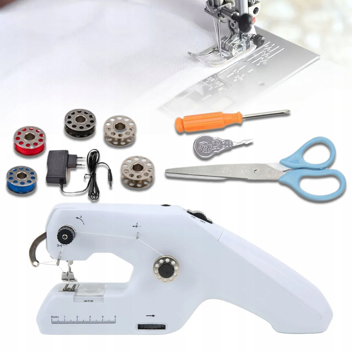 MINI HANDHELD SEWING MACHINE PORTABLE + SEWING TOOLBOX Needle Thread
