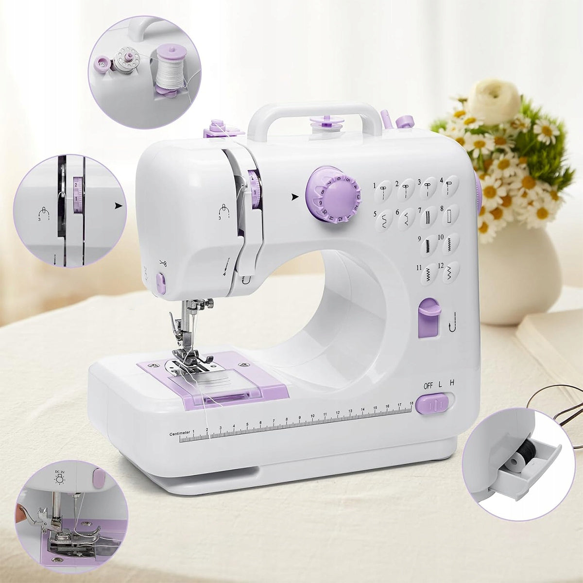 MINI HOME SEWING MACHINE MECHANICAL EASY 12 STITCHES FOR KIDS Dominant color white