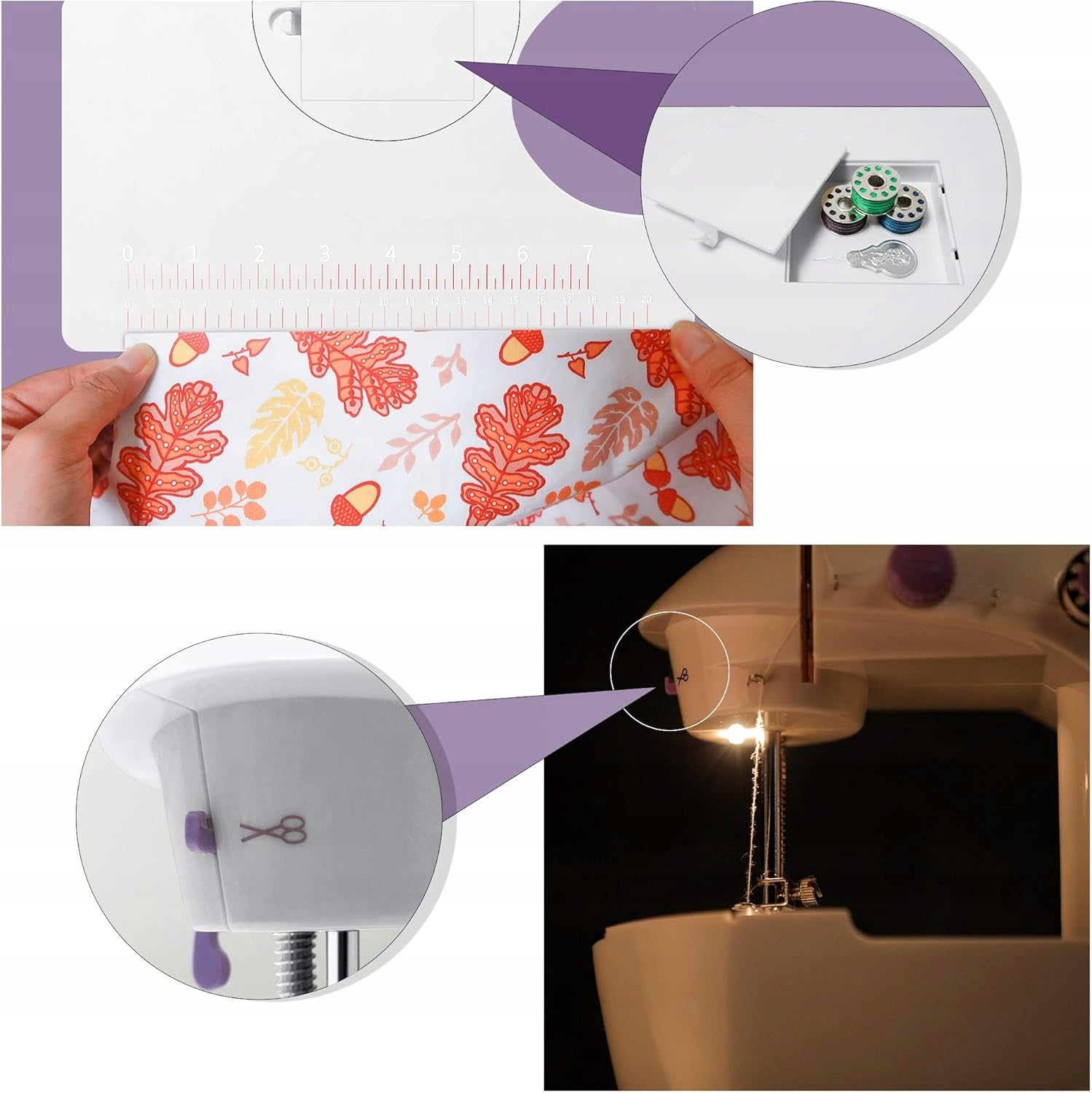 MINI LED SEWING MACHINE FOR CHILDREN ADJUSTABLE SPEED WITH FOOT PEDAL Product depth 21.8 cm