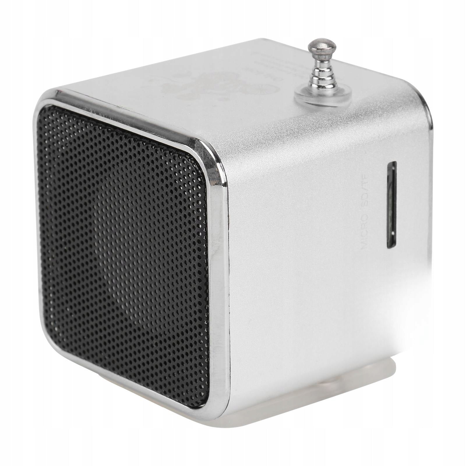 MINI ODTWARZACZ MP3 MP4 PRZENOŚNY SREBRNY Z RADIEM FM USB