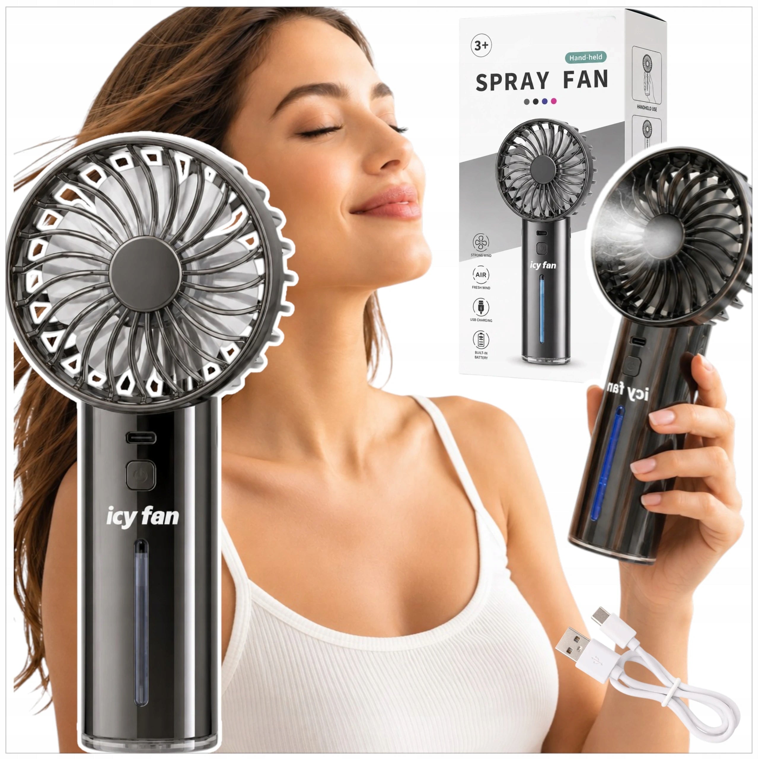 MINI PORTABLE WINDMILL HANDHELD FAN WITH MIST COOLS WATER MIST Fan type mini