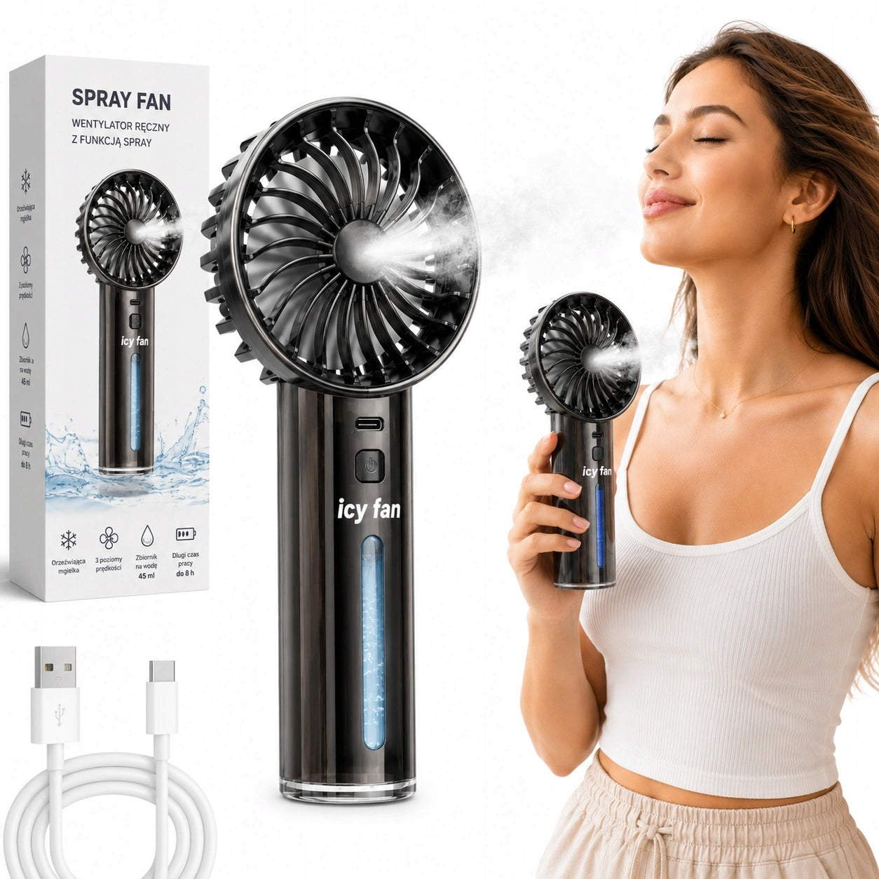 MINI PORTABLE WINDMILL HANDHELD FAN WITH MIST COOLS WATER MIST