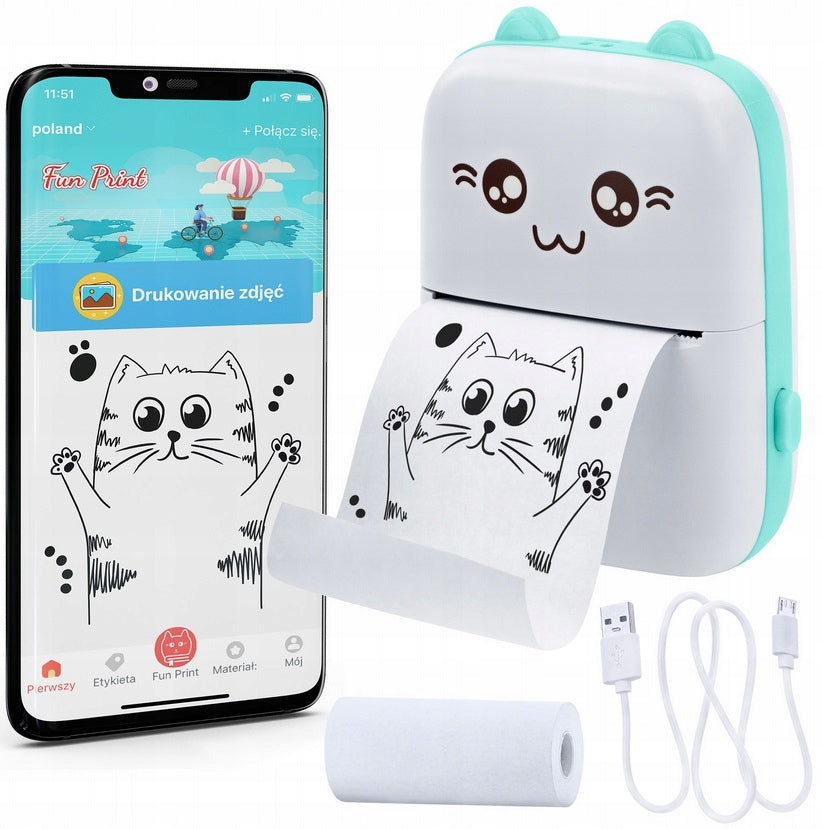 MINI PRINTER BLUE INSTANT PRINT FOR CHILDREN ROLLS FREEBIE