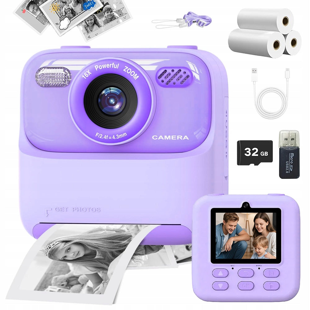 MINI PRINTER INSTANT THERMAL CAMERA 3 ROLL PURPLE