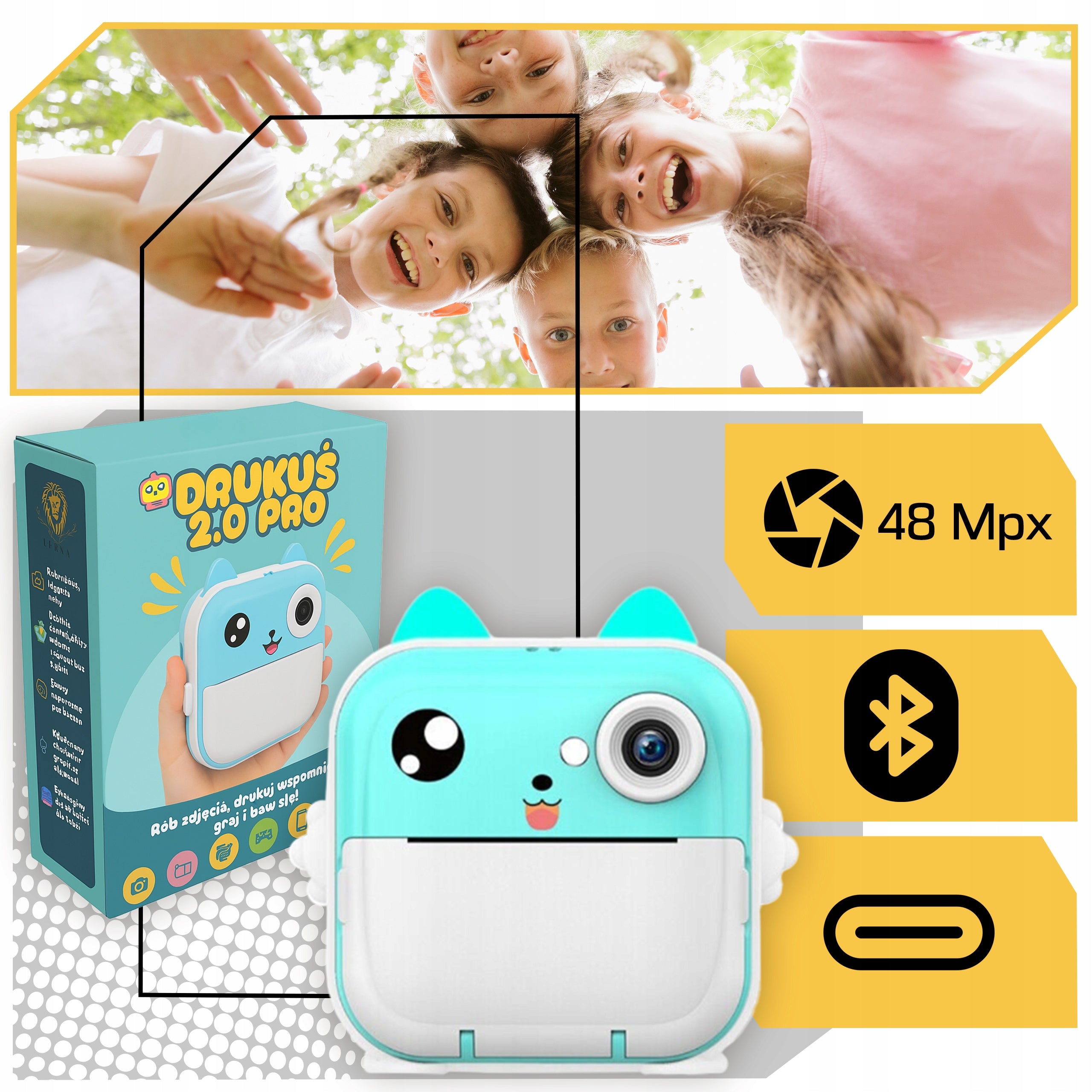 MINI PRINTER PRINT INSTANT THERMAL CAMERA + ROLLERS Manufacturer code MINI DRUKARKA DRUKUŚ PRO MENU PL BLUETOOTH