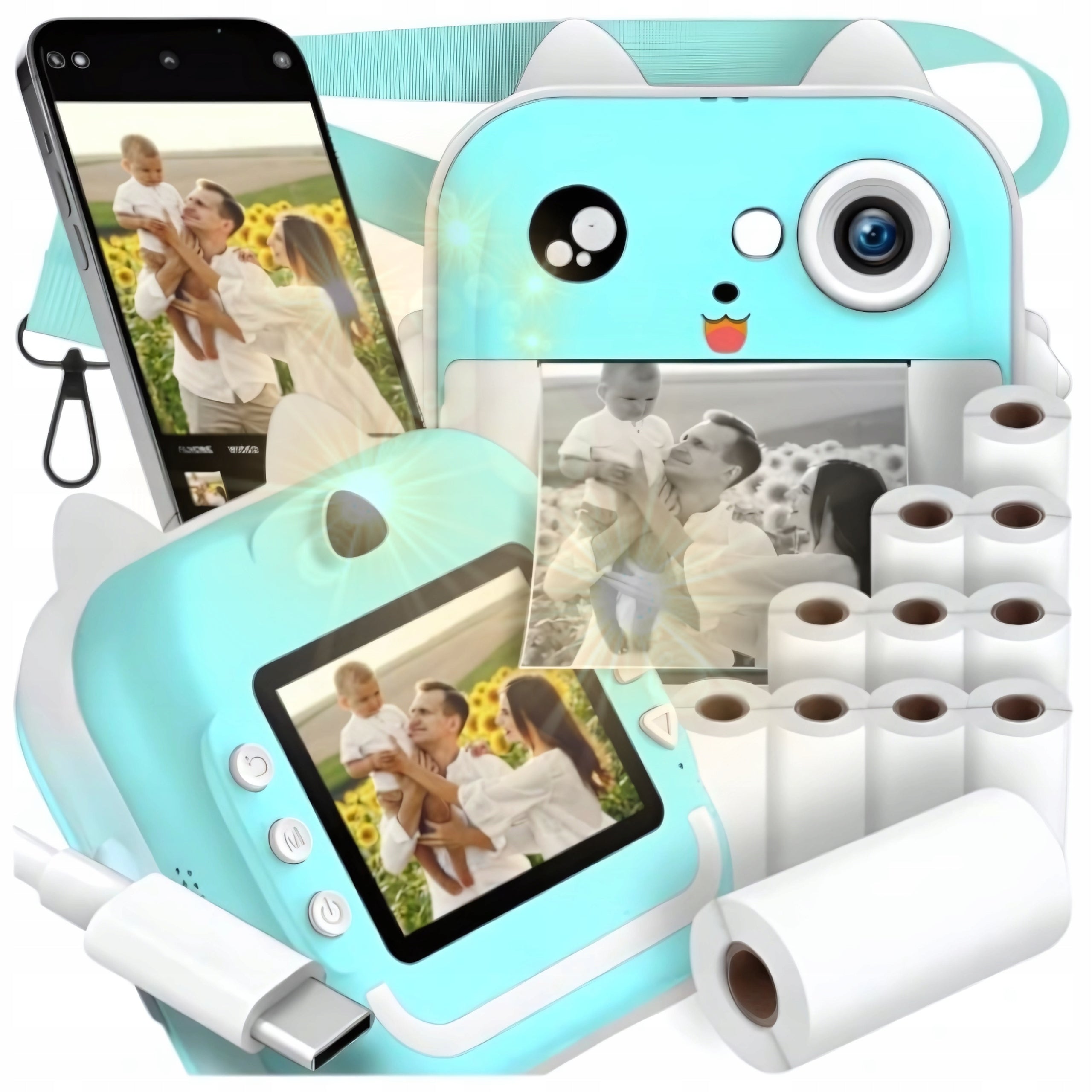 MINI PRINTER PRINTABLE THERMAL INSTANT CAMERA + 11 ROLLS FOR KIDS