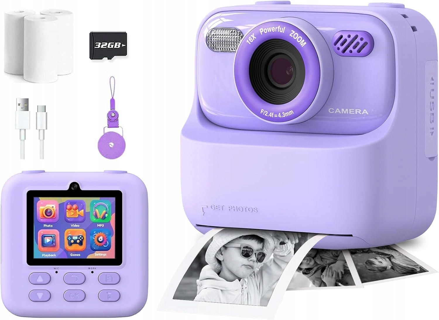 MINI PRINTER THERMAL HD CAMERA INSTANT FOR KIDS 3 ROLLS Brand no brand