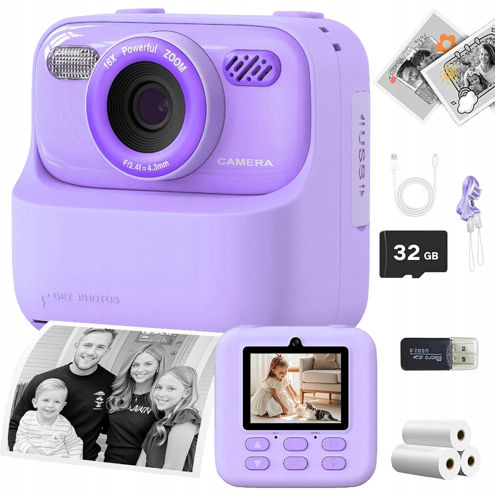 MINI PRINTER THERMAL HD CAMERA INSTANT FOR KIDS 3 ROLLS