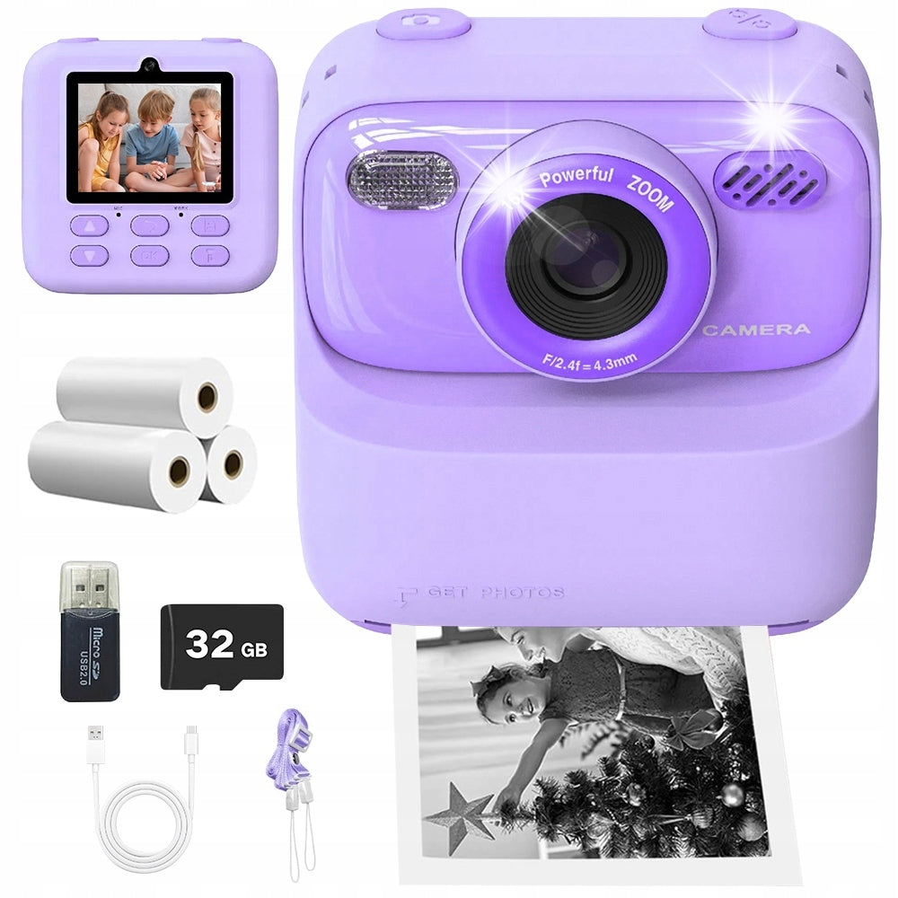 MINI PRINTER THERMAL HD CAMERA INSTANT FOR KIDS 3 ROLLS