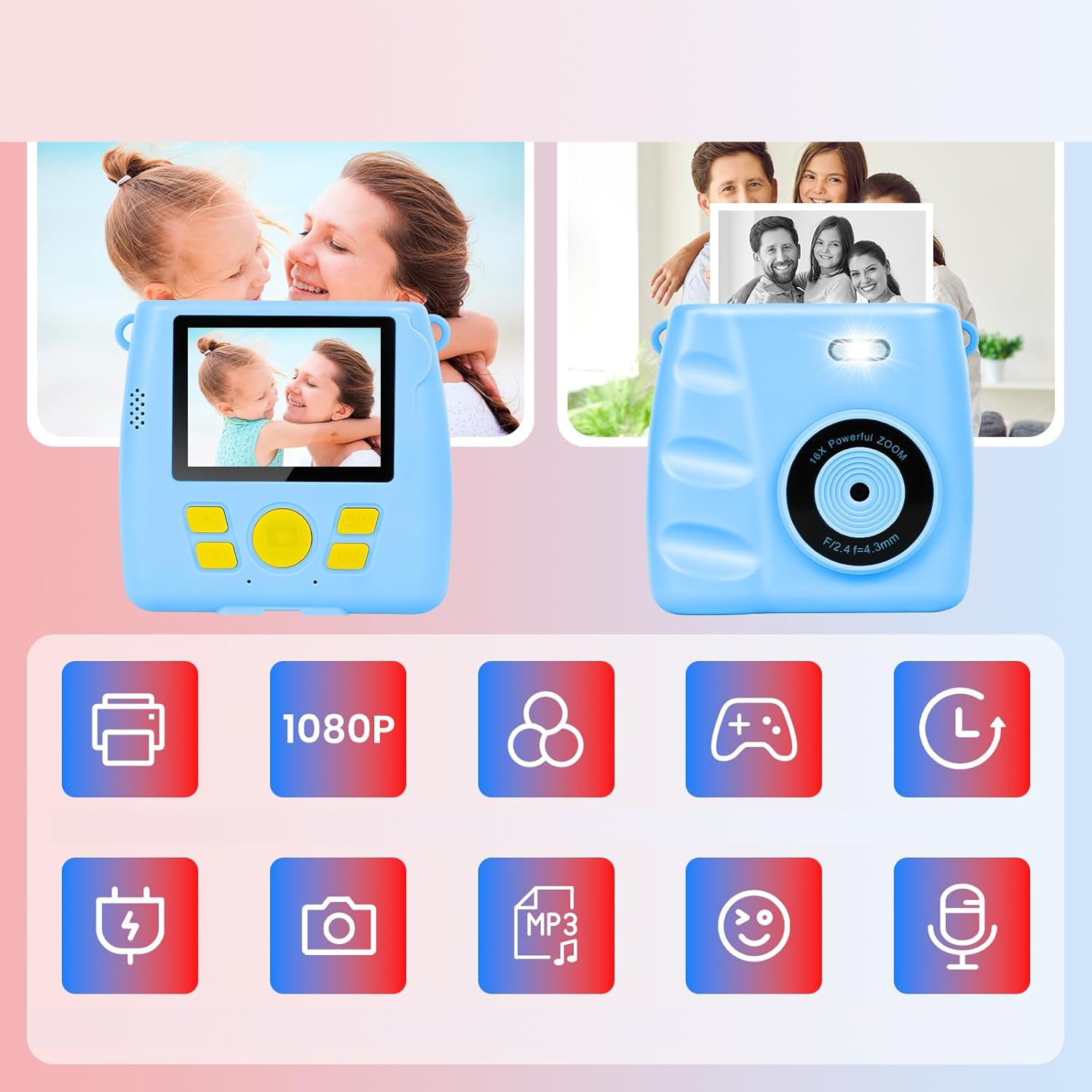 MINI PRINTER THERMAL PRINTER INSTANT CAMERA FOR KIDS AND 3 ROLLS Packaging status original