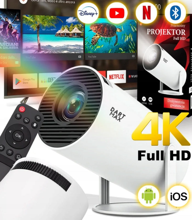 MINI PROJEKTOR PRZENOŚNY WiFi RZUTNIK 360 FULL HD 4K Bluetooth