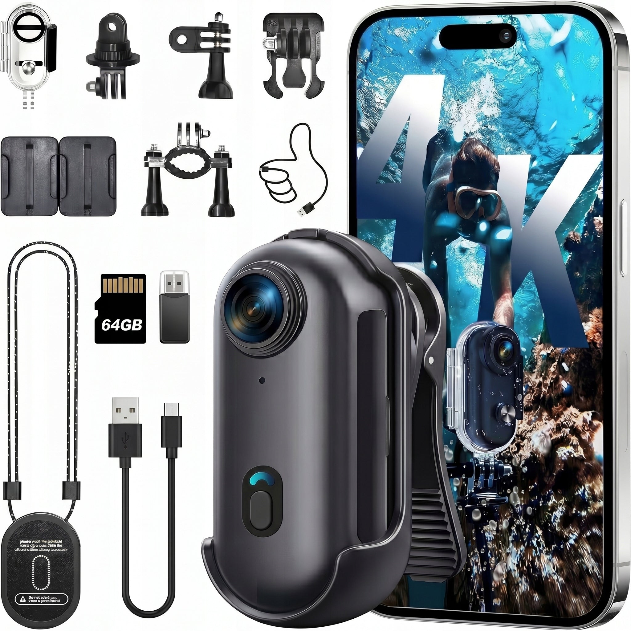 MINI SPORTS CAMERA WiFi 4K WATERPROOF MAGNETIC + ACCESSORY SET PRO