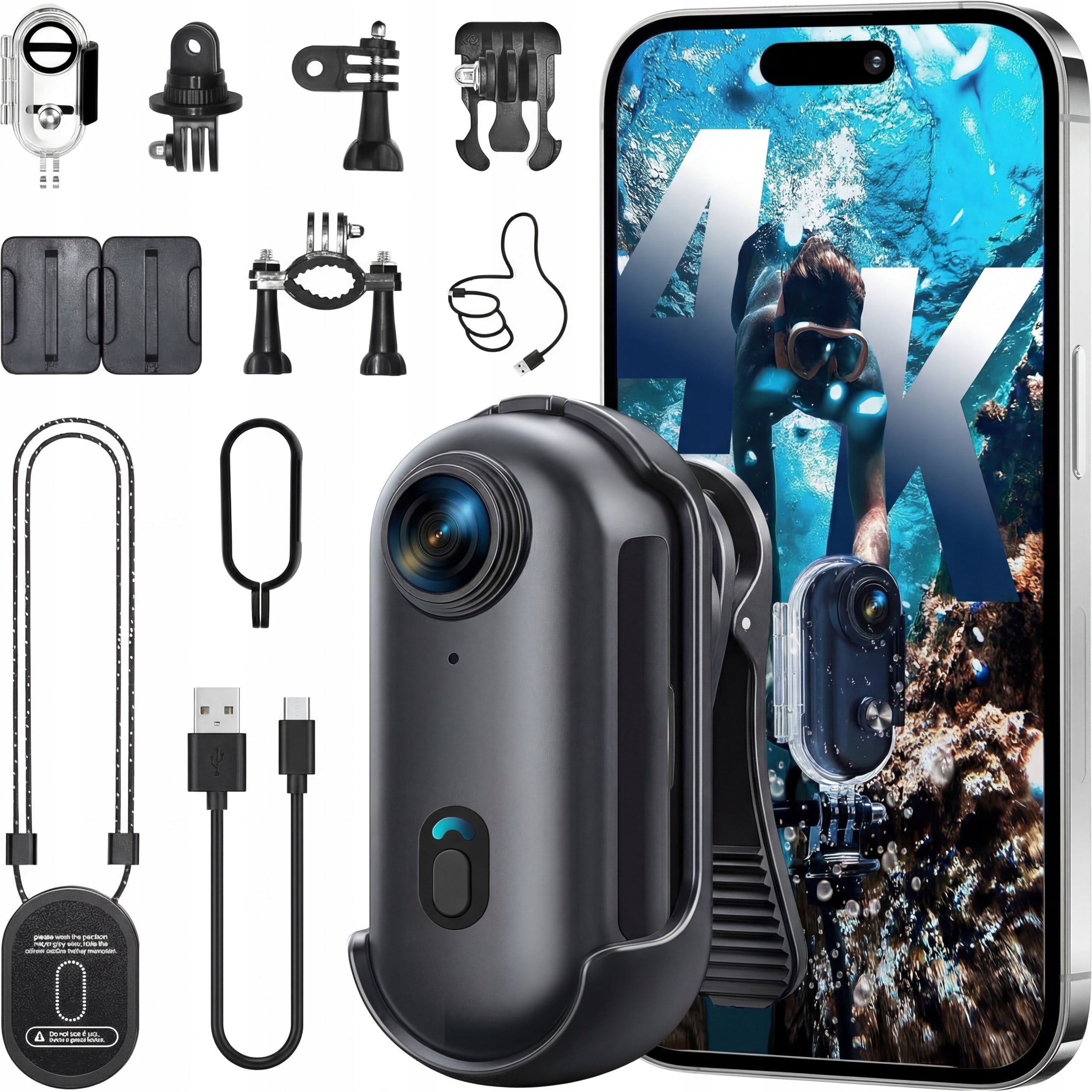 MINI SPORTS CAMERA WiFi 4K WATERPROOF MAGNETIC AKCESORIA 140° - WHITE Manufacturer code kamerka sportowa biała