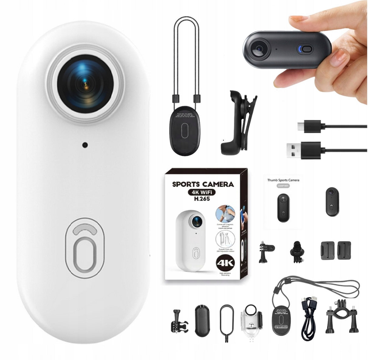 MINI SPORTS CAMERA WiFi 4K WATERPROOF MAGNETIC AKCESORIA 140° - WHITE
