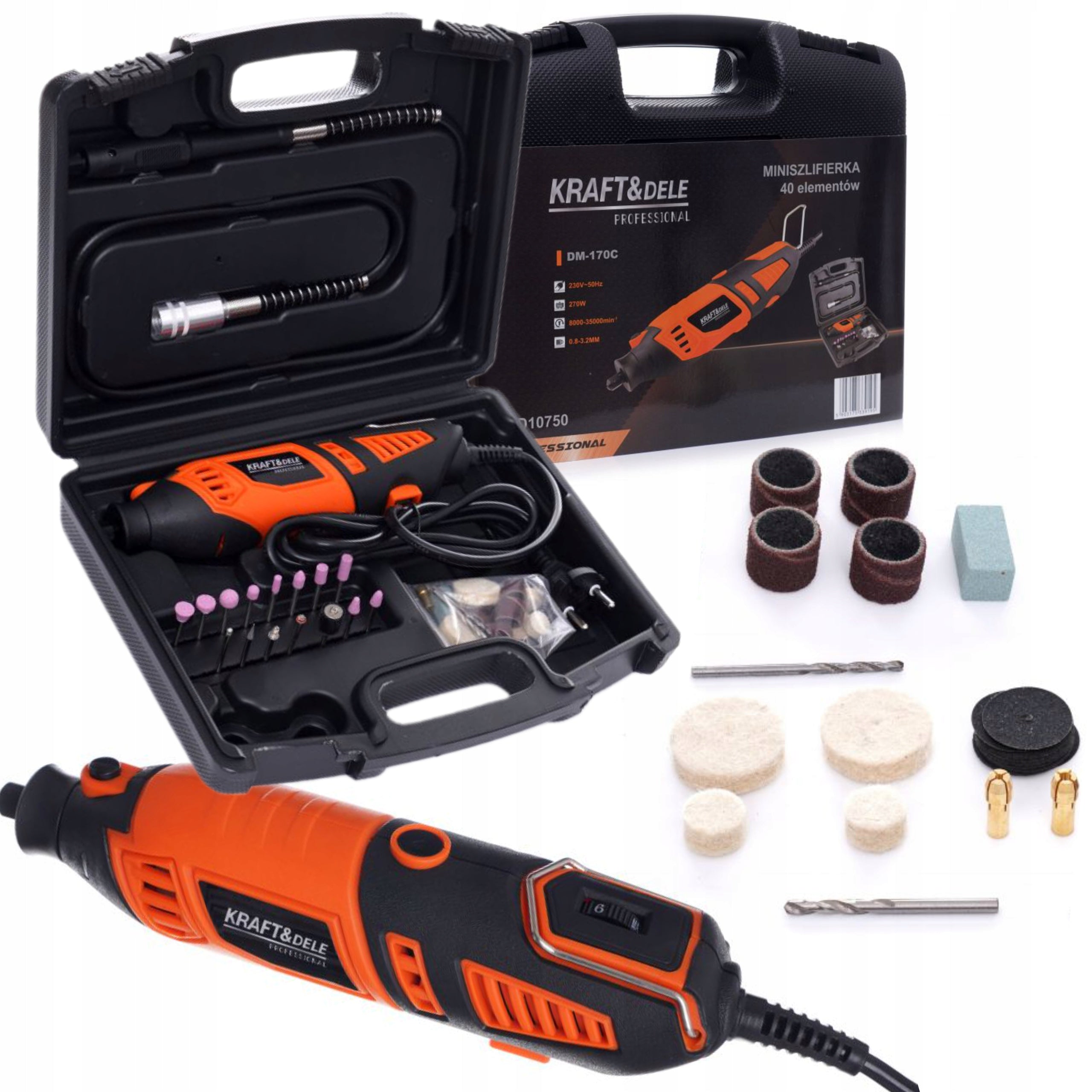 Gravier- und Schleifmaschine Geko 170W – Set mit 40 Spitzen 