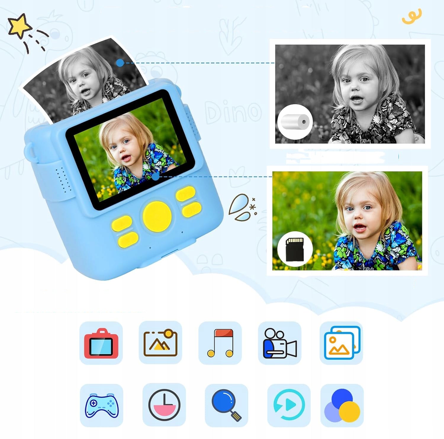 MINI THERMAL PRINTER INSTANT CAMERA FOR CHILDREN + 3 ROLLS + CASE Brand Bedee