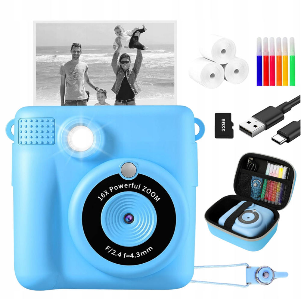 MINI THERMAL PRINTER INSTANT CAMERA FOR CHILDREN + 3 ROLLS + CASE