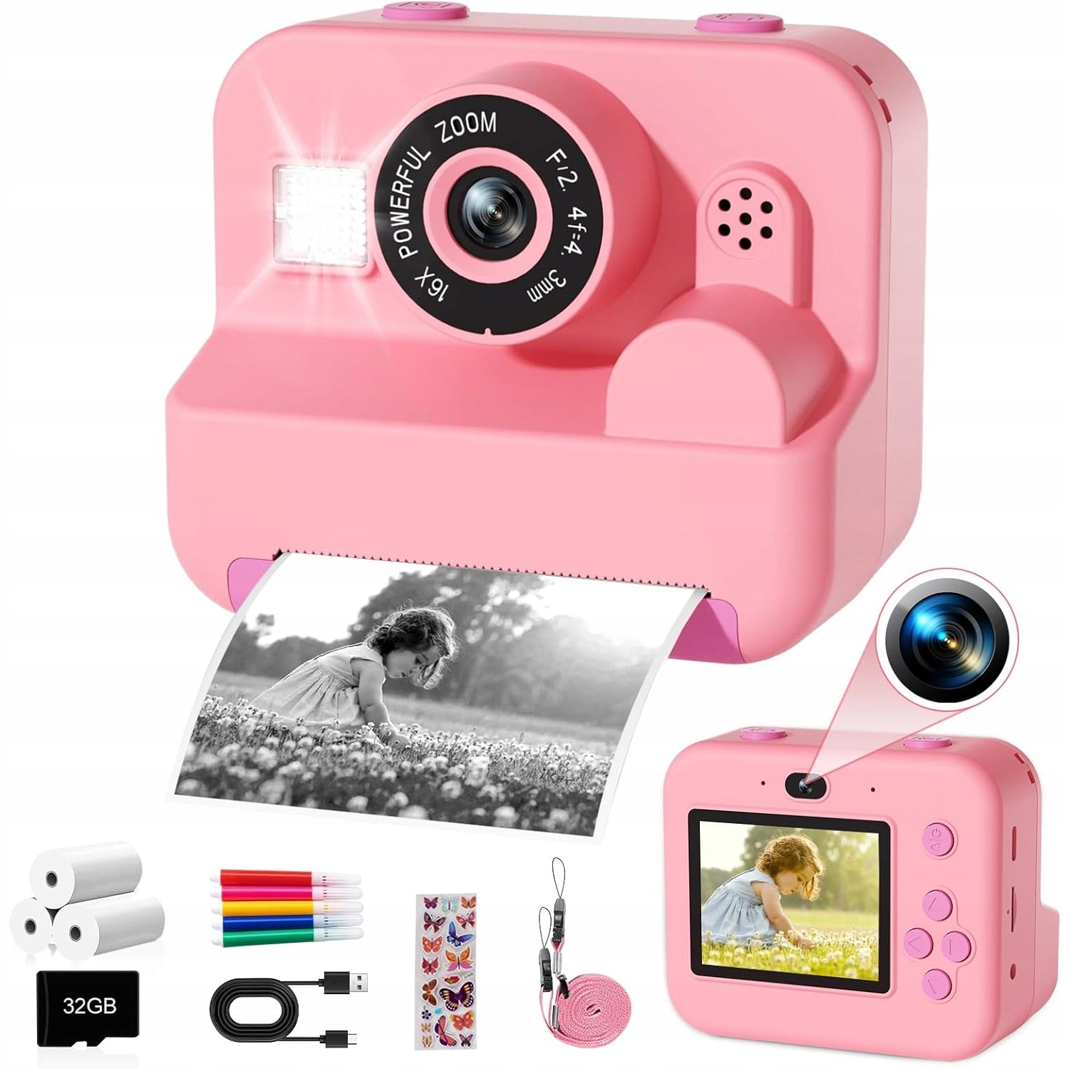 MINI THERMAL PRINTER INSTANT CAMERA FOR KIDS + 32GB CARD