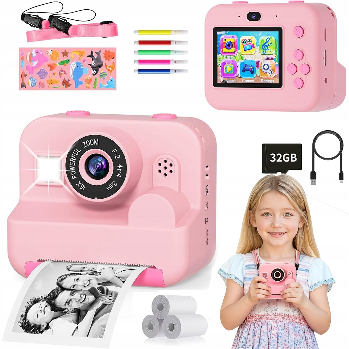 MINI THERMAL PRINTER INSTANT CAMERA FOR KIDS AND 3 ROLLS