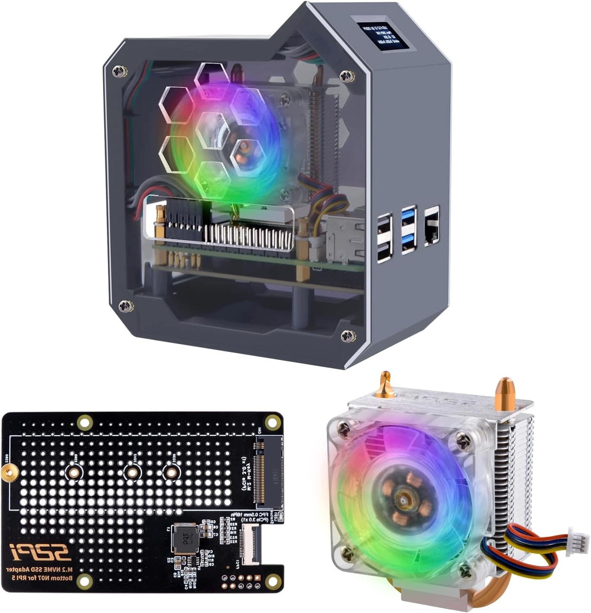 MINI TOWER NVME US TO RASPBERRY PI 5 WITH M2 NVME OLED ICE TOWER