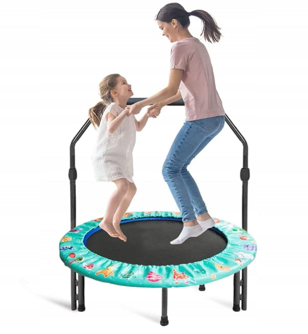 MINI TRAMPOLINE FOR CHILDREN FOLDING ADJUSTABLE HANDLE SAFE GREEN Total height 62.2 cm
