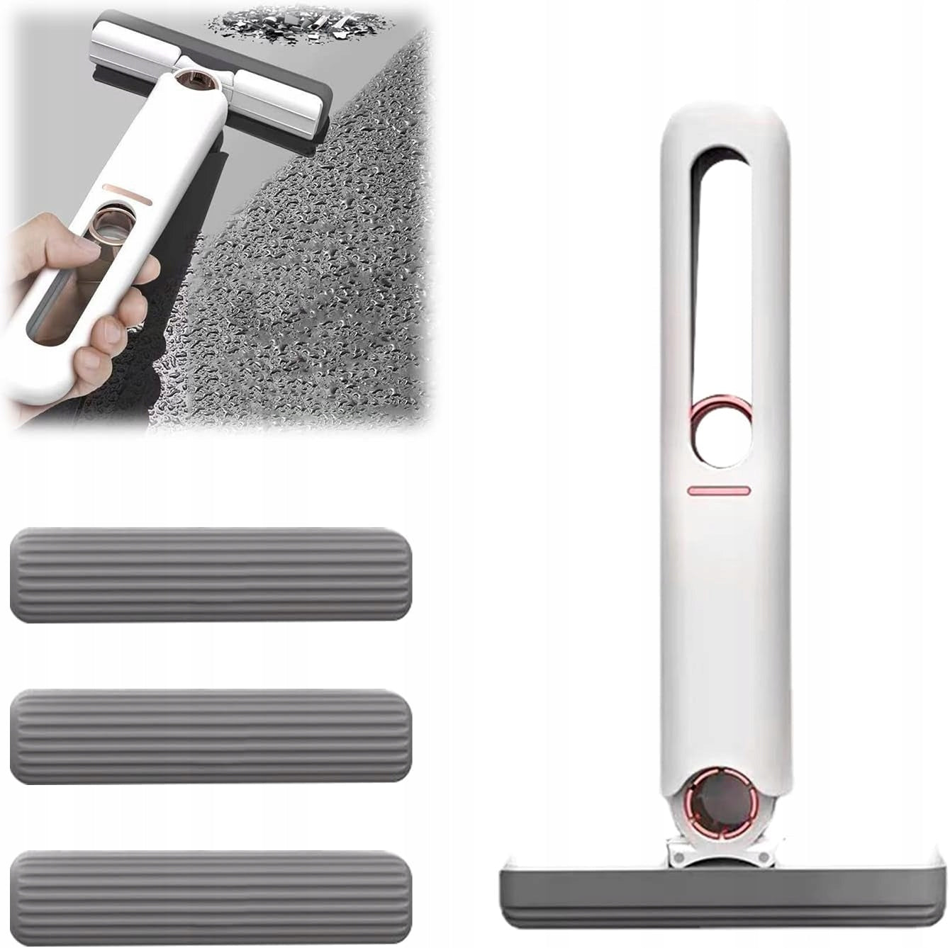 MINI WINDOW CLEANING MOP FLAT Portable with Squeegee FOLDING +4 sponges