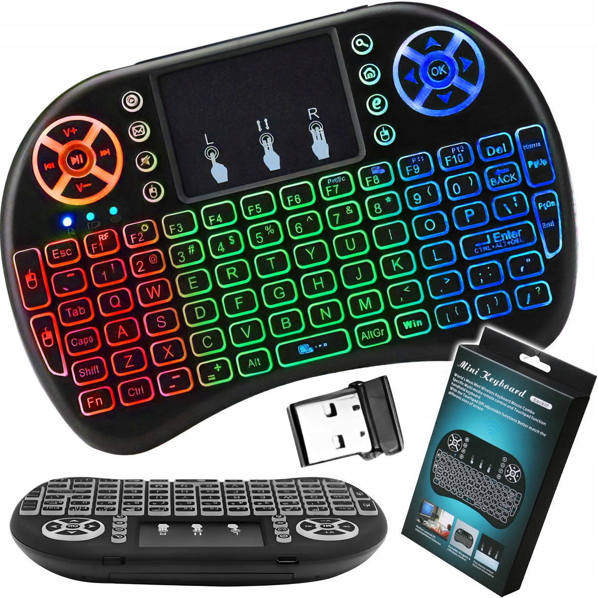 MINI WIRELESS KEYBOARD TOUCHPAD SMART TV LED BACKLIGHT RGB PRO