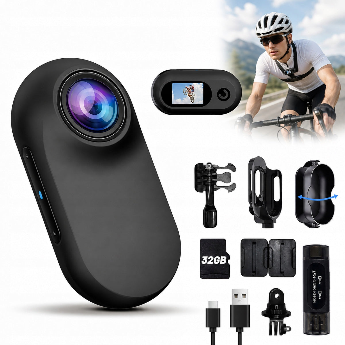 MINIATURE CAMERA FOR HD 1080P WITH ACCESSORIES for Sports and Travel with 32 GB