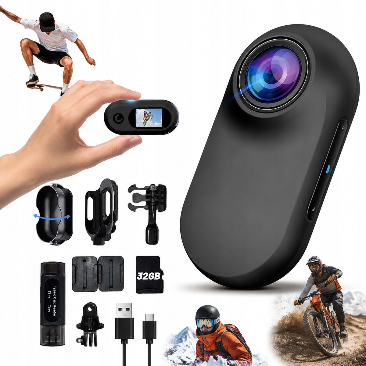 MINIATURE HD 1080P PET CAMERA WITH ACCESSORIES FOR Sports & Travel