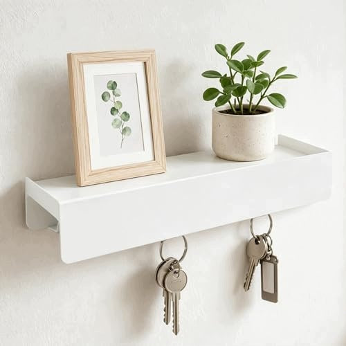 MINIMALIST 35 CM ALUMINUM WALL HANGER WITH SHELF AND 6 HOOKS Brand no brand