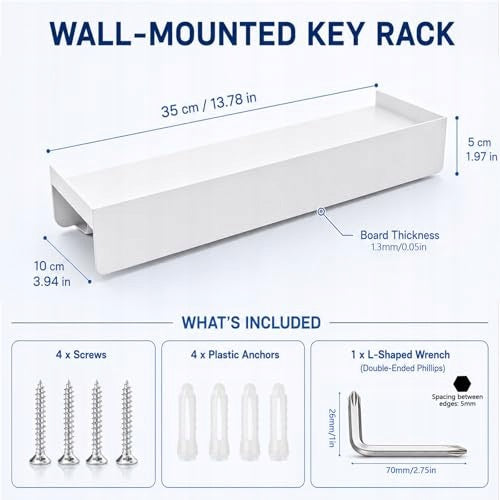 MINIMALIST 35 CM ALUMINUM WALL HANGER WITH SHELF AND 6 HOOKS Manufacturer code Bez marki