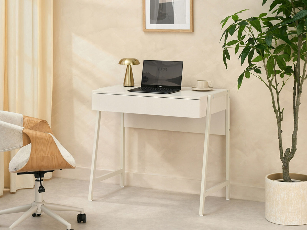 MINIMALIST DESK WITH PRACTICAL DRAWER 80 CM FOR OFFICE CREAM NORS Packaging status original