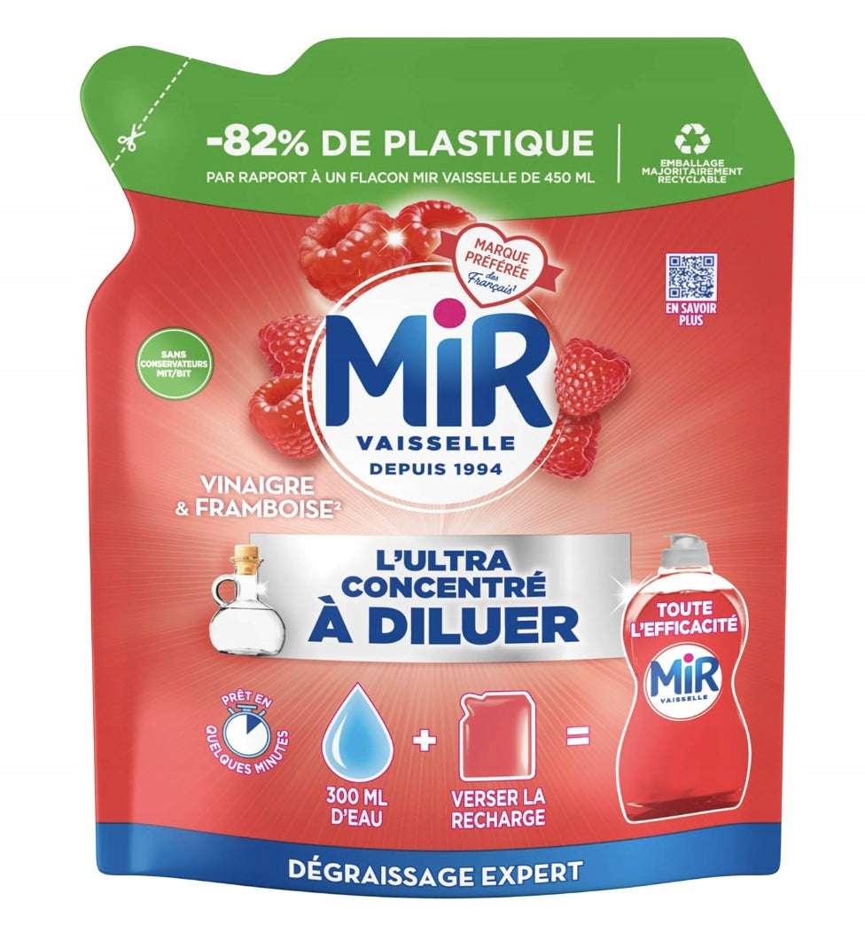 MIR DISHWASHING LIQUID CONCENTRATE 150ML FOR DILUTION RASPBERRY VINEGAR DEGREASER