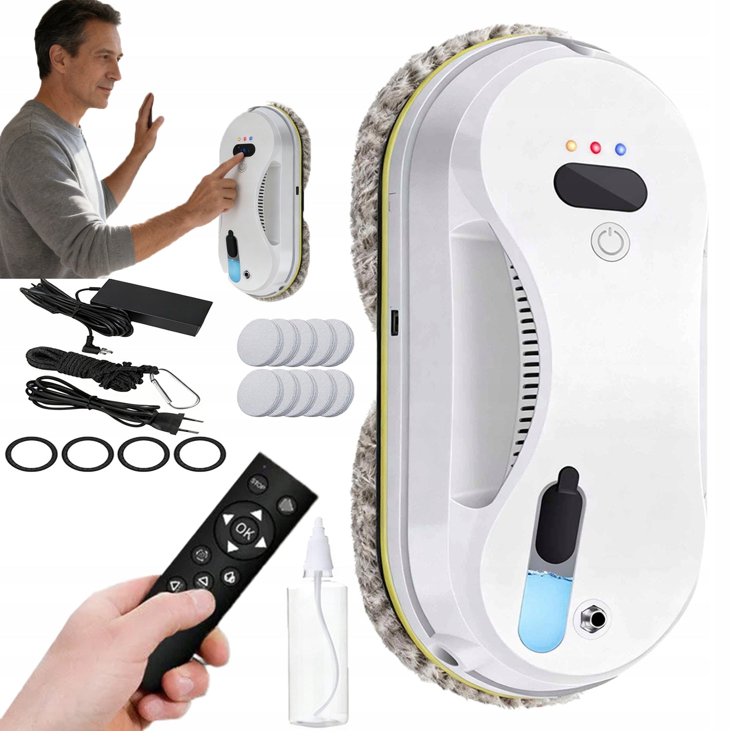 MIRROR GLASS CLEANING ROBOT WITH REMOTE CONTROL AND DEEP CLEANING 90W POWER