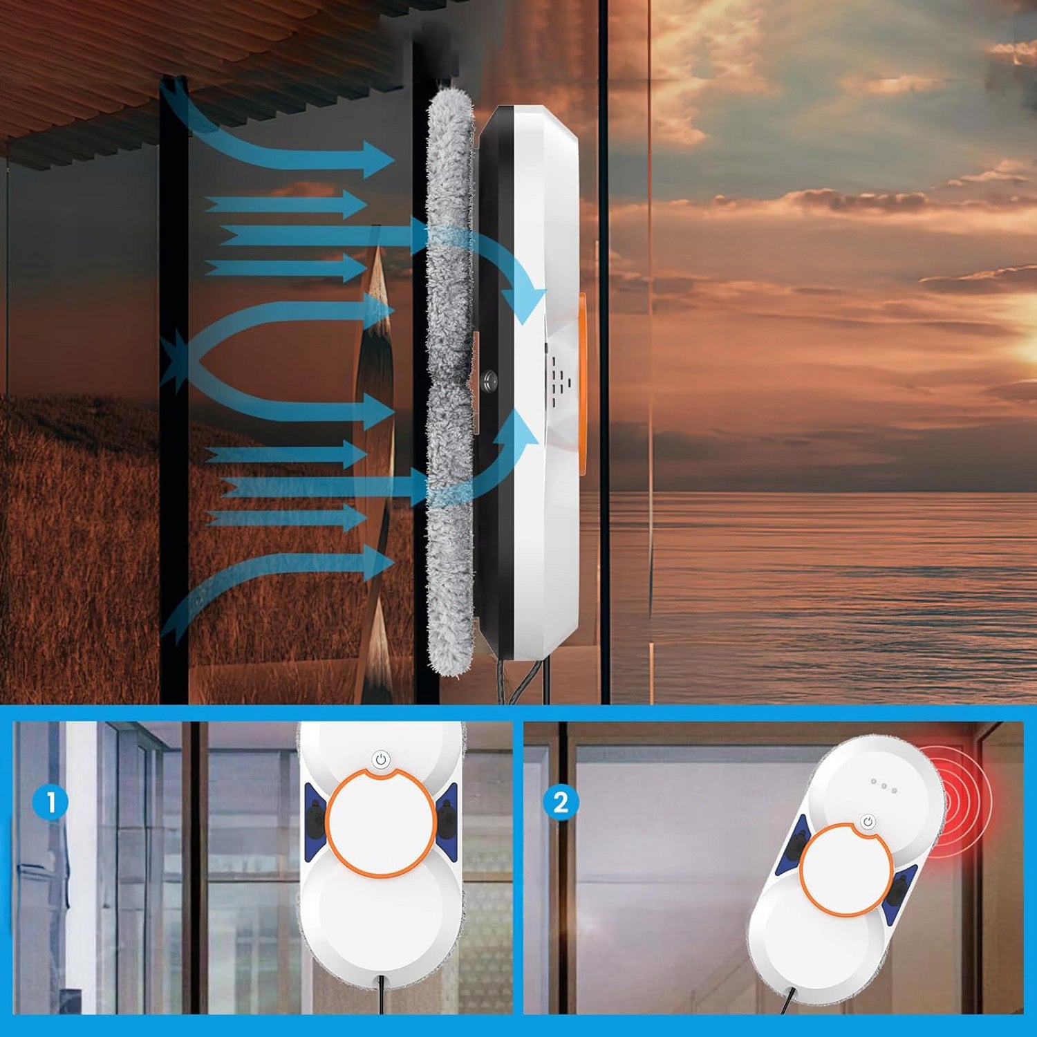 MIRROR WINDOW CLEANING ROBOT AUTOMATIC WASHER + 10 MOPS SET STRONG Dominant color white
