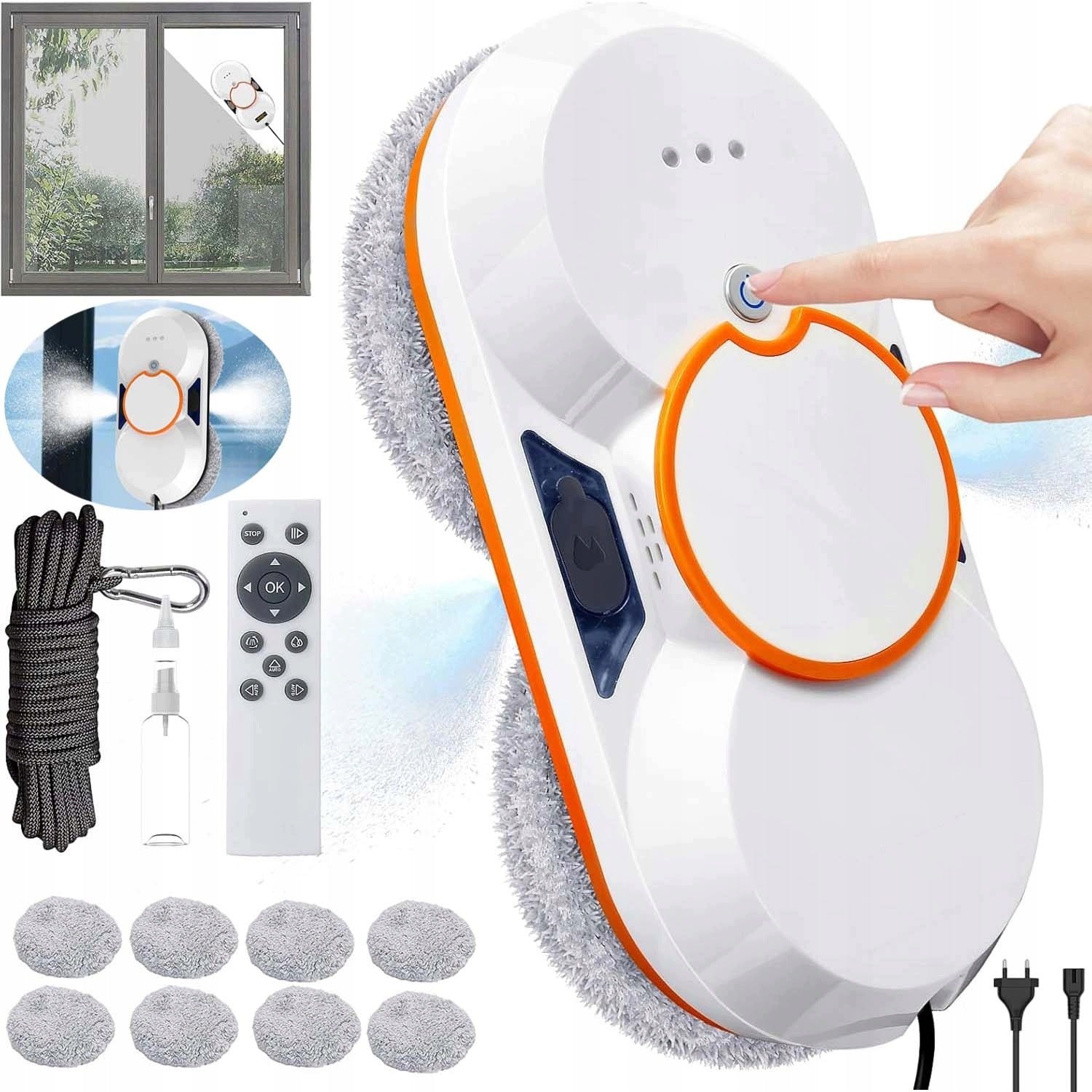 MIRROR WINDOW CLEANING ROBOT AUTOMATIC WASHER + 10 MOPS SET STRONG