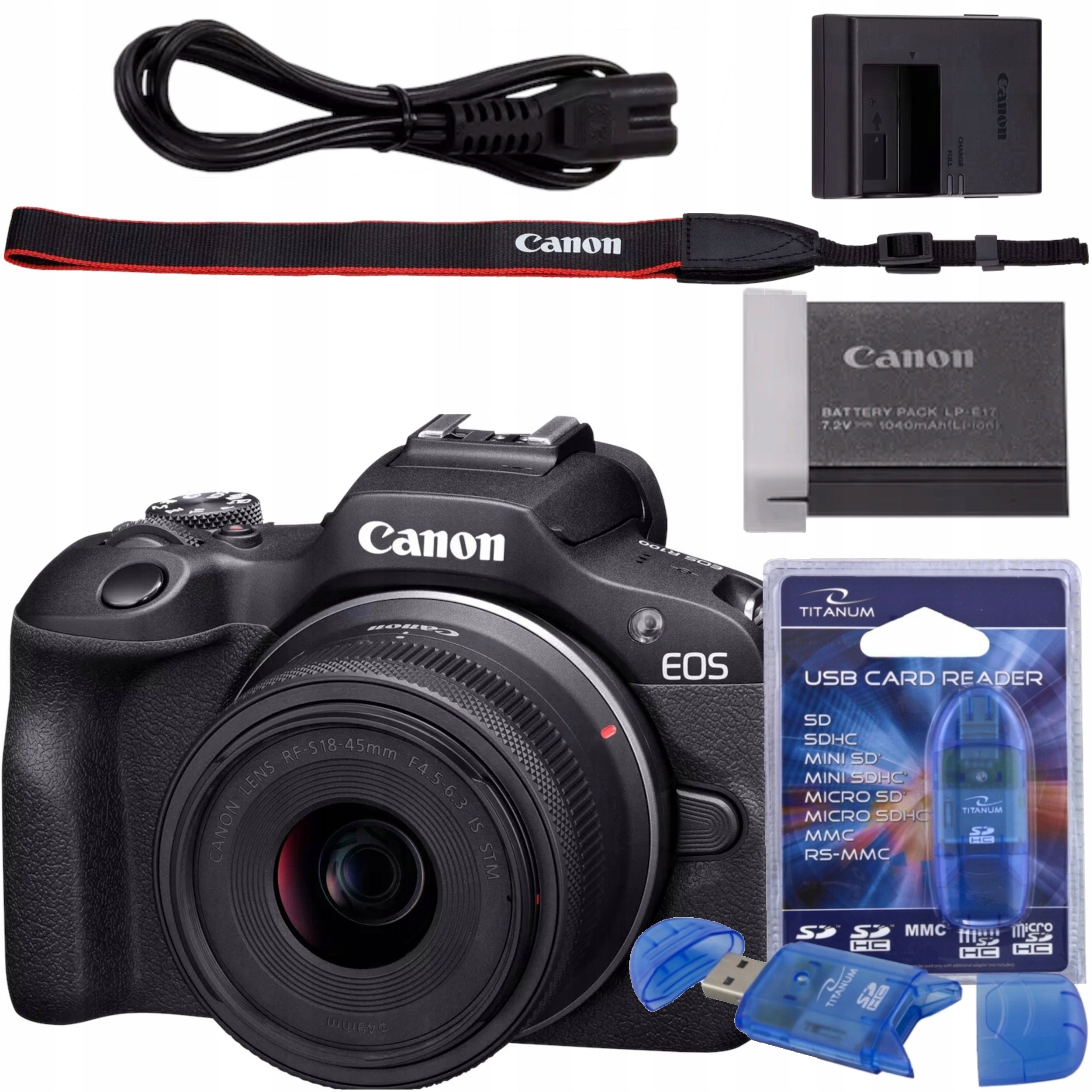 MIRRORLESS CAMERA CANON EOS R100 RF-S 18-45mm F4.5-6.3 IS STM + READER