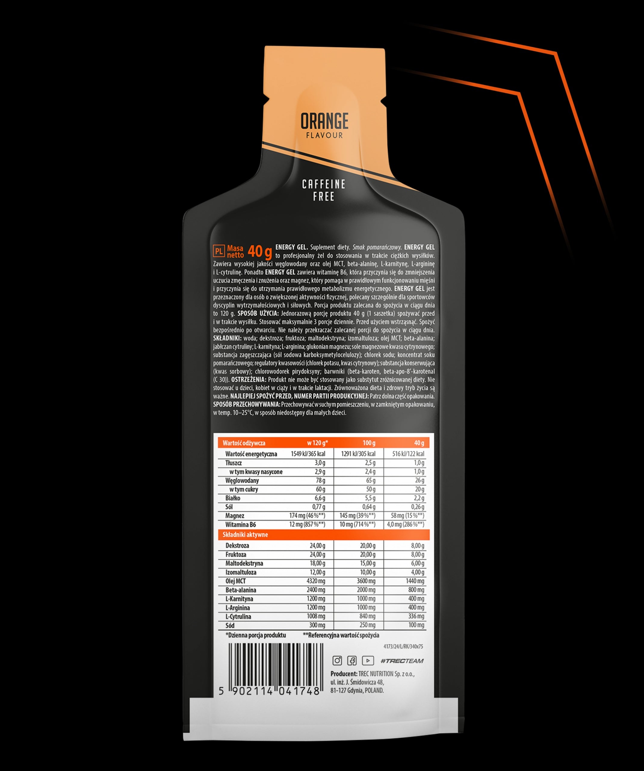 MIX ENERGY GELS BICYCLE RUNNING 9x40g Trec Endurance Energy 26g CARB Manufacturer code Żel energetyczny Energy Gel Trec Endurance