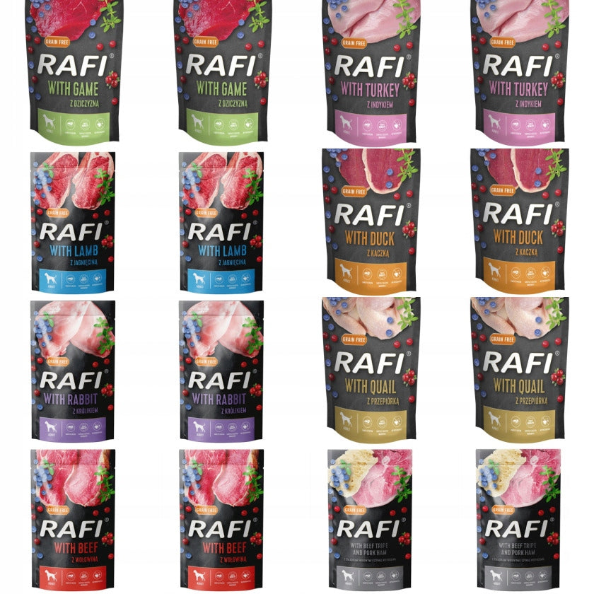 MIX OF DOG FOOD 500G RAFI 16 PIECES