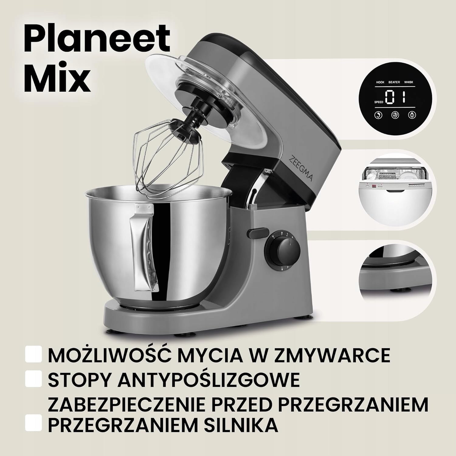 MIX Planetary Robot 1800 W, Multifunctional Food Processor with 5L Bowl Power rating 2000 W